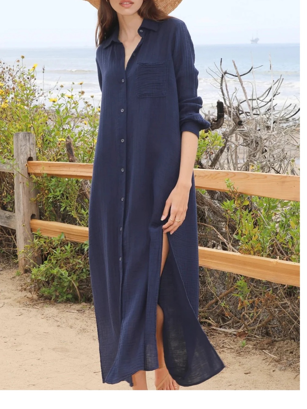Felicity Gauze Boyfriend Maxi Dress in Navy